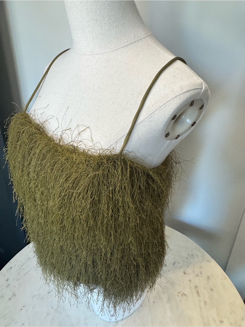 H&M Olive Feathered Strap Top -
